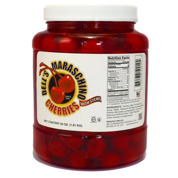 DELL'S Maraschino Cherries with Stems - 64oz Jar